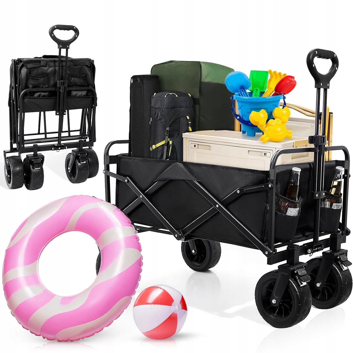 DUŻY SKŁADANY WÓZEK TURYSTYCZNY PLAŻOWY TRANSPORTOWY CAMPING PRZYCZEPKA XL