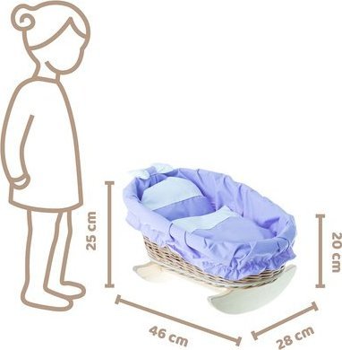 WickerPL Bujane ŁÓŻECZKO KOŁYSKA Z WIKLINY DLA LALEK Z POŚCIELĄ 46X28 H 20/25 CM