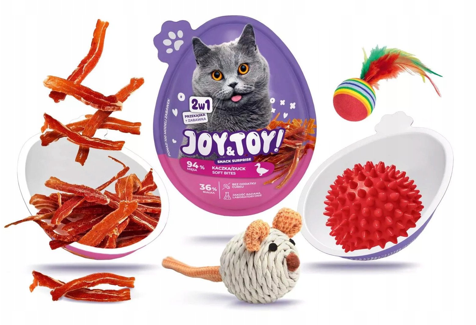 JOY&TOY! SNACK SUPRISE DLA KOTA 2w1 ZABAWKA+SMAKOŁYK 20g KACZKA /18