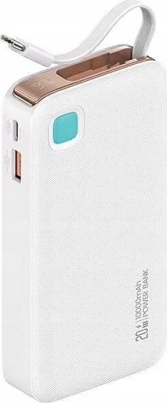 Powerbank Usams USAMS Powerbank ze zwijanym kablem USB-C Retractable 10000 mAh PD 20W Fast Charge XY Series biały/white 10KCD22402 (US-CD224)