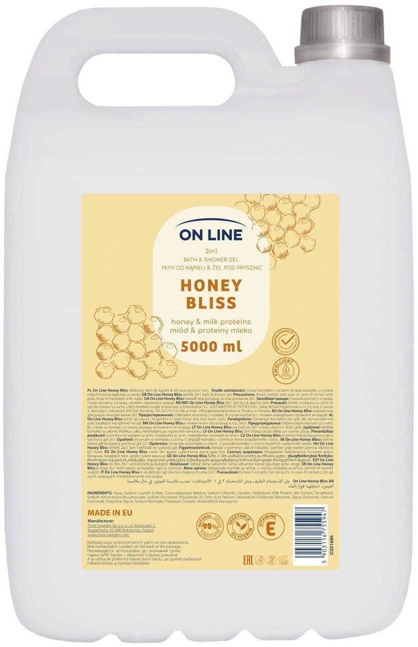 ON LINE 2w1 Płyn do kąpieli&Żel pod prysznic Miód&Proteiny mleka 5000 ml