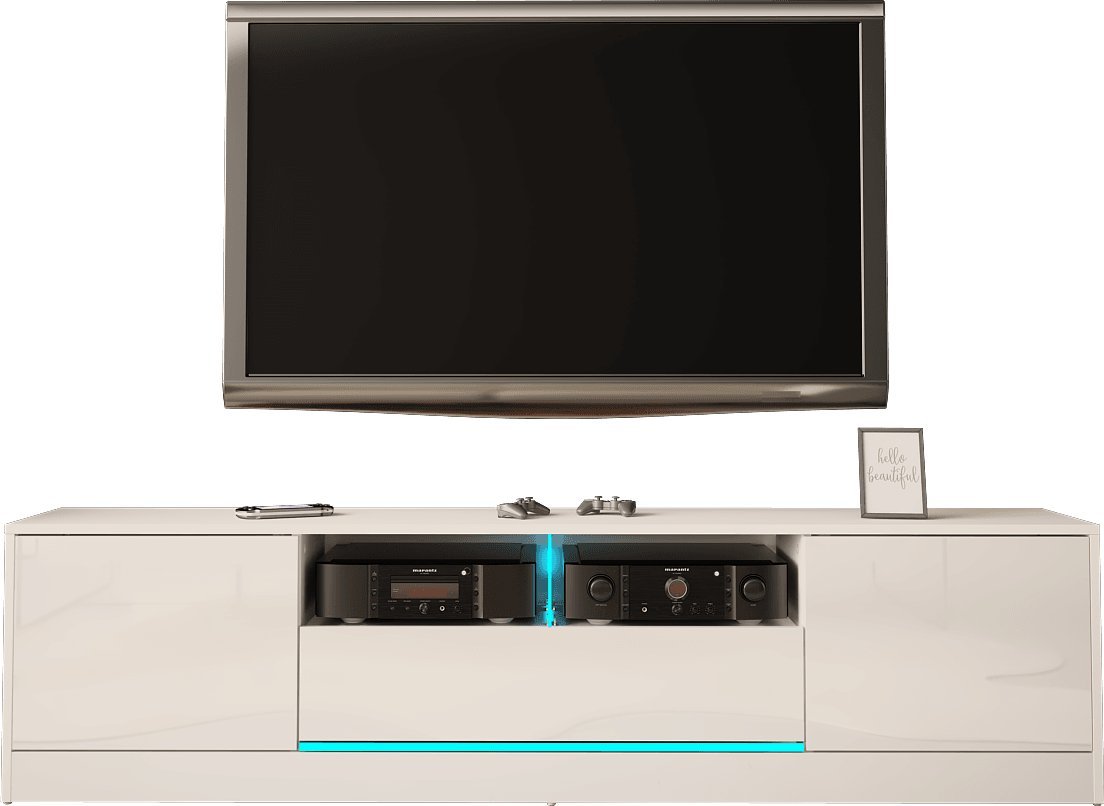 MEGSTYL SZAFKA RTV 200CM Z LISTWĄ LED - DISPARO 2 biały mat - biały połysk