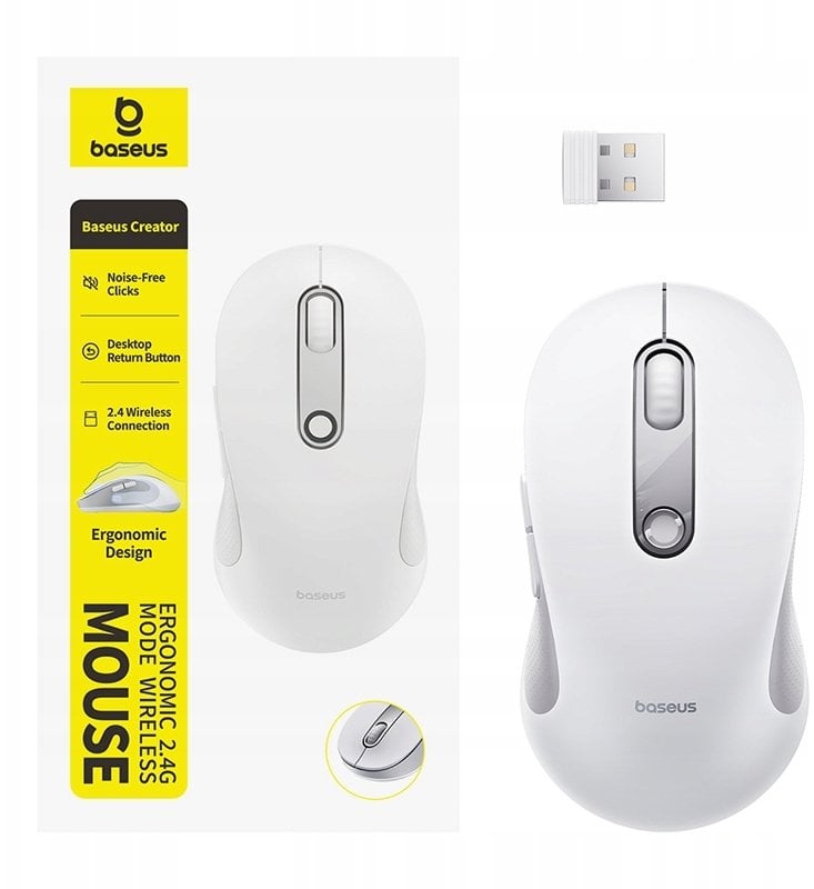 Mysz Baseus Mysz bezprzewodowa F02 USB 2.4GHz - biała