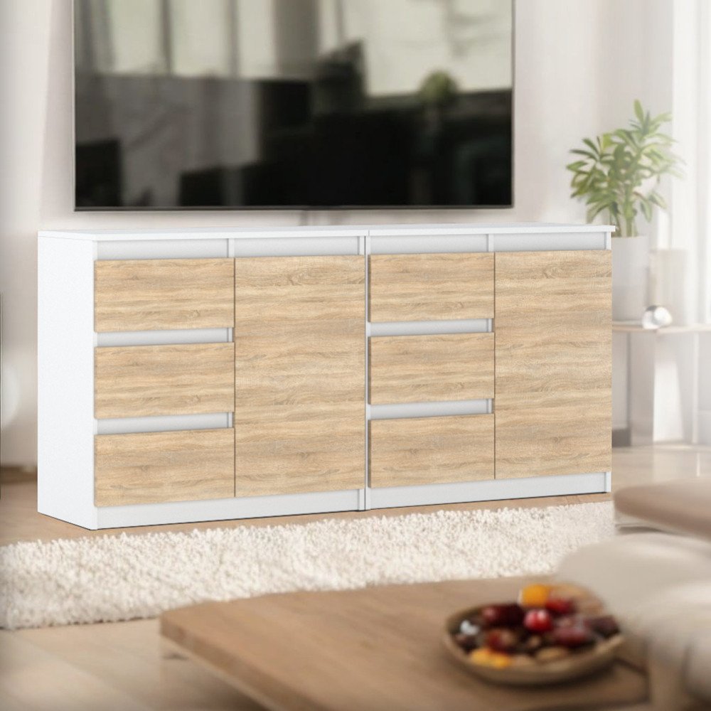 Komoda 160cm Szafka Duża Pojemna Biała Dąb Sonoma Do Pokoju Na Ubrania