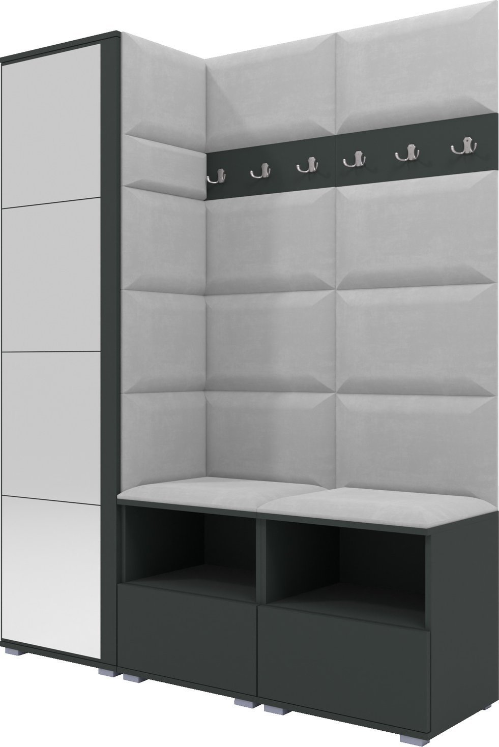 Ravio Tapicerowana garderoba Nela II z lustrem - kolor grafit + tkanina Trinity 32