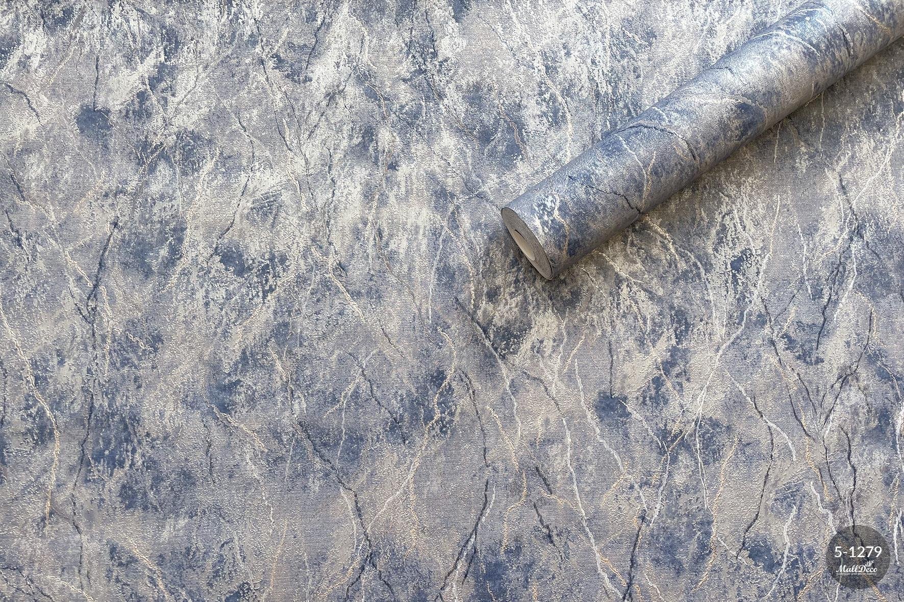 MallDeco TAPETA WINYLOWA MODEL ARON SZARO-NIEBIESKA