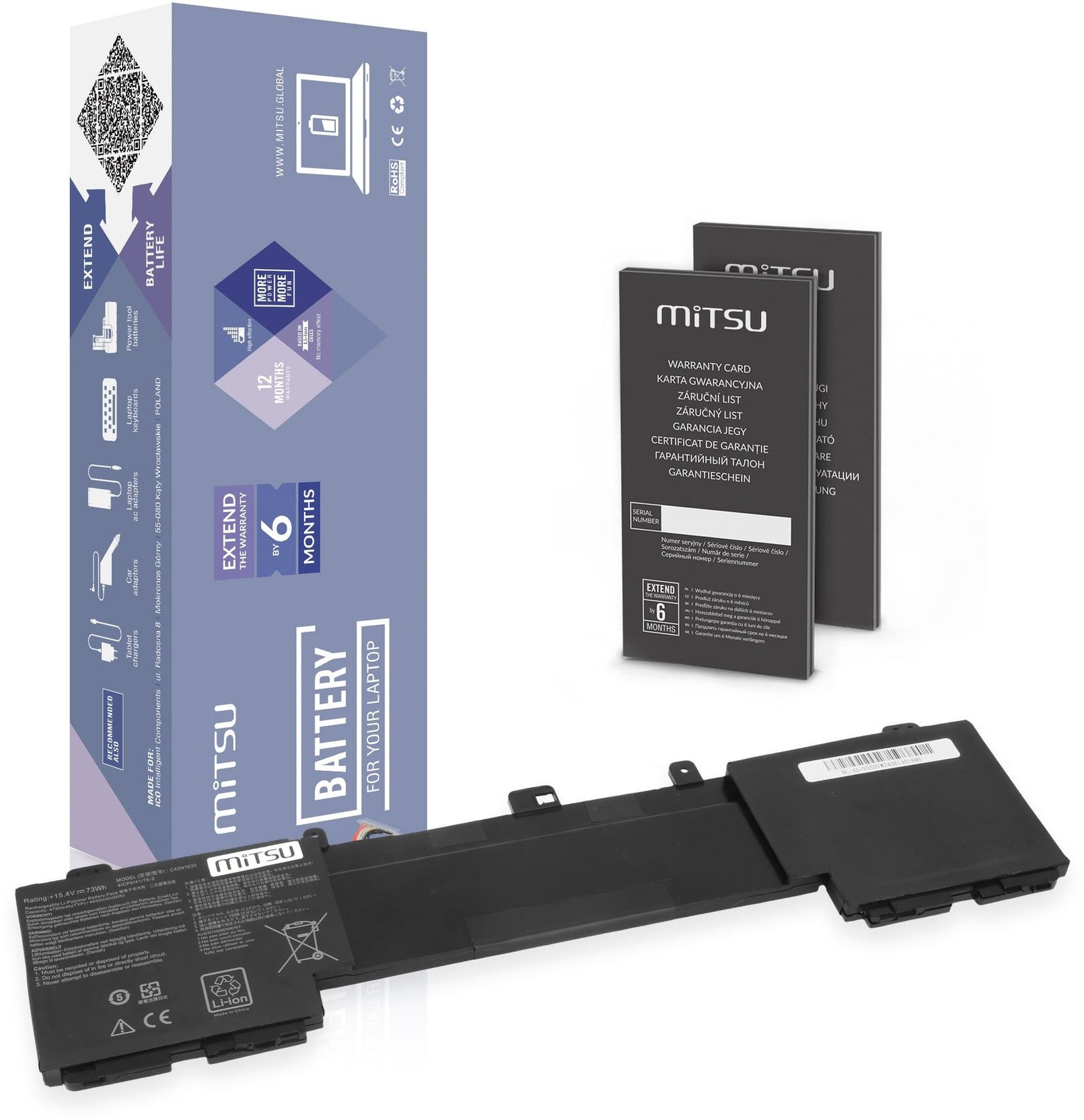 Bateria Mitsu do Asus Zenbook Pro UX550V, UX550VD, UX550VE 0B200-02520000