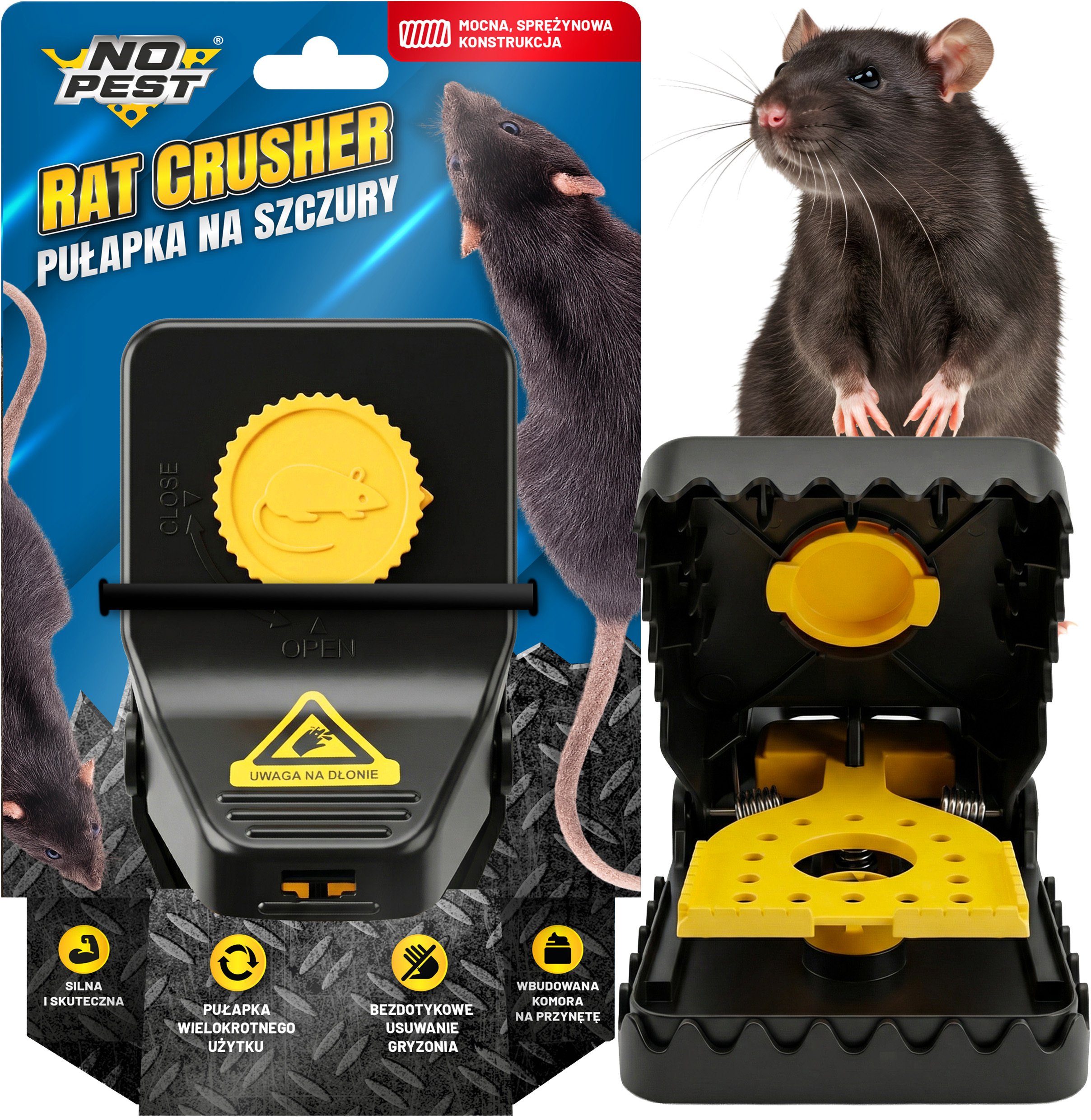 Pułapka na Szczury i Myszy XL Klasyczna Łapka Myszołapka Gilotyna przeciw Szczurom "Rat Crusher"