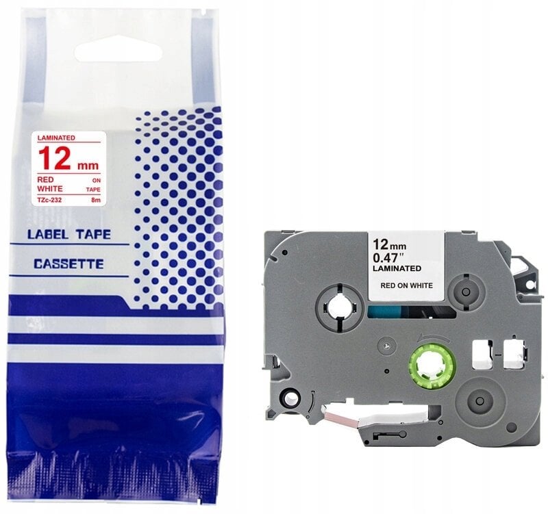Taśma BROTHER TZe-232 12mm x 8m czerwony na białym zamiennik
