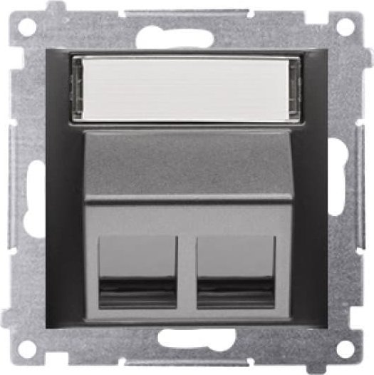 Kontakt-Simon Simon 54 Pokrywa gniazd teleinf. na Keystone skośna podw. z polem opis. (moduł) mont. na łapki i wkręty czarny mat DKP2S.01/49