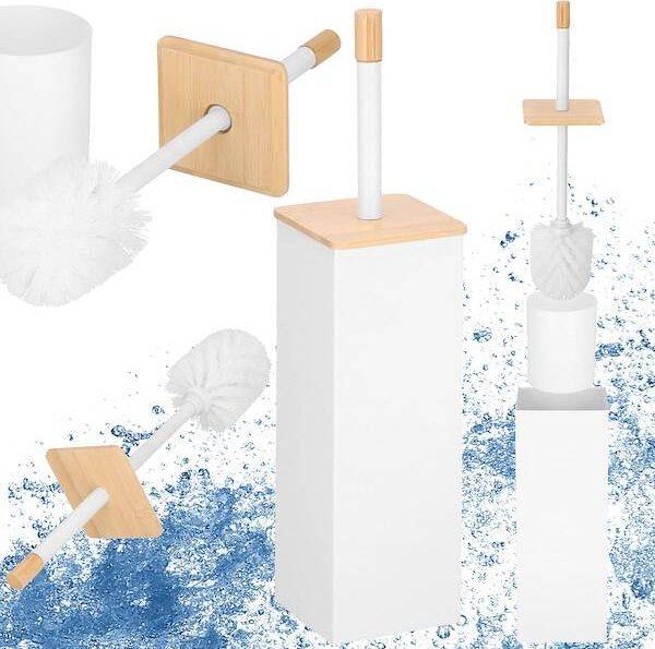 Springos Szczotka do toalety z pojemnikiem, bambusowa WC biało-brązowa UNIWERSALNY