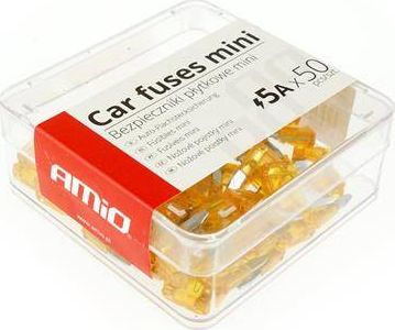 AMiO Bezpieczniki samochodowe płytkowe mini pudełko 50 szt. 5A