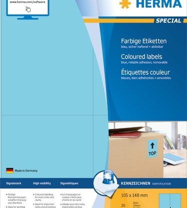Herma Kolorowe etykiety, A4, 105 x 148 mm, niebieskie, wyjmowane - 4563