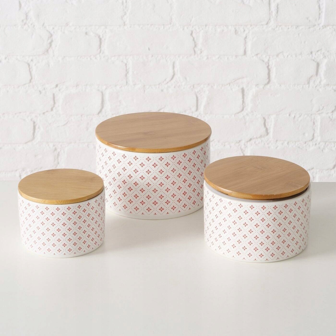 Boltze Pojemniki ceramiczne z bambusową pokrywą LILLY, 3 sztuki