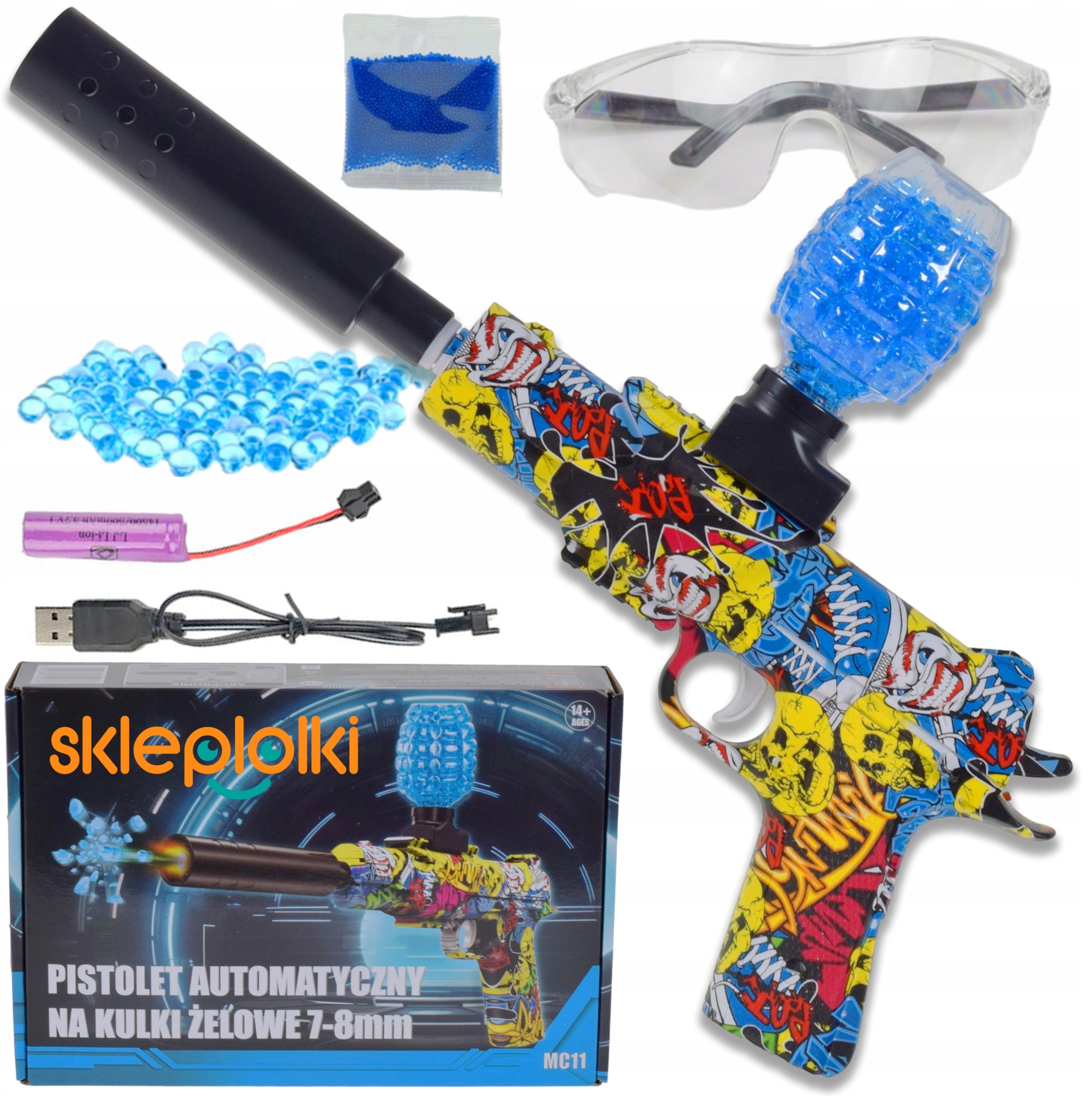 PISTOLET AUTOMATYCZNY MASZYNOWY ELEKTRYCZNY GLOCK TŁUMIK AKU ZESTAW