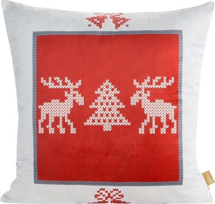 Eurofirany Welwetowa poszewka świąteczna z nadrukiem NOEL 60X60 biała+czerwona