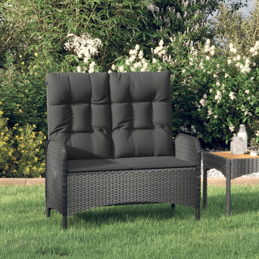 vidaXL vidaXL Rozkładana ławka ogrodowa, poduszki, 107 cm, rattan PE, czarna