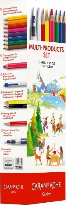 Piórnik Caran d`Arche Metalowy piórnik z wyposażeniem BTS CARAN D'ACHE, 16 elementów