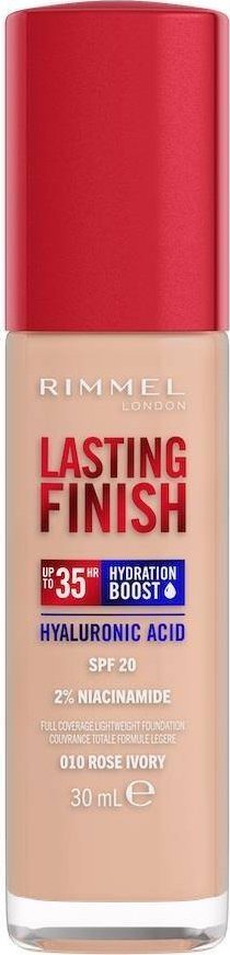 Rimmel Lasting Finish 35H silnie nawilżający i długotrwale kryjący podkład do twarzy z filtrem SPF20 010 Rose Ivory 30ml