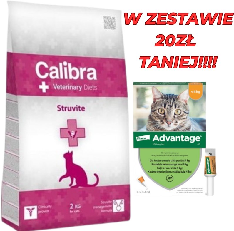 Calibra Veterinary Diets Cat Struvite 2kg + Advantage - dla kotów (0,4mlx4) *roztwór* blister