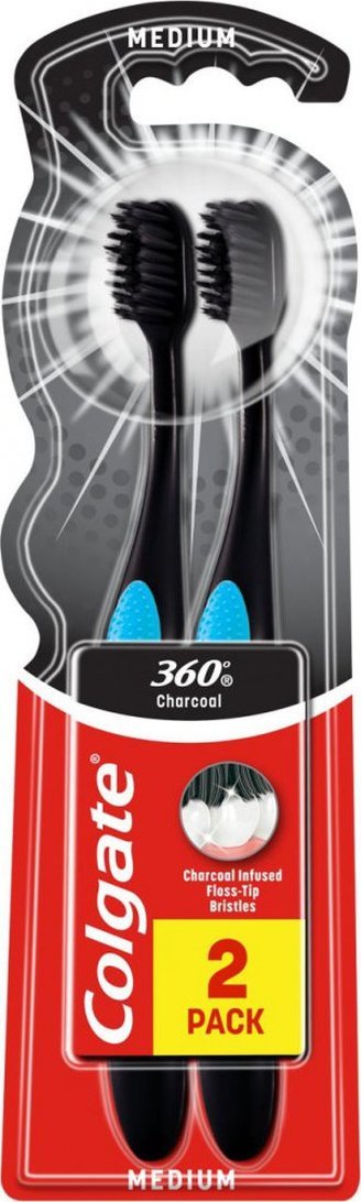Colgate 360 Black Szczoteczka do zębów średnia Charcoal 2 sztuk