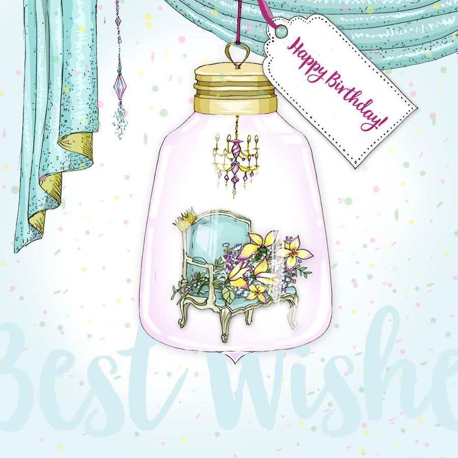 Clear Creation Karnet Swarovski kwadrat Urodziny fotel żarówka