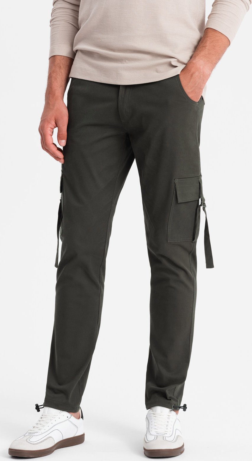 Ombre Męskie spodnie cargo STRAIGHT LEG z paskami na kieszeniach grafitowe V3 OM-PACG-0197 S