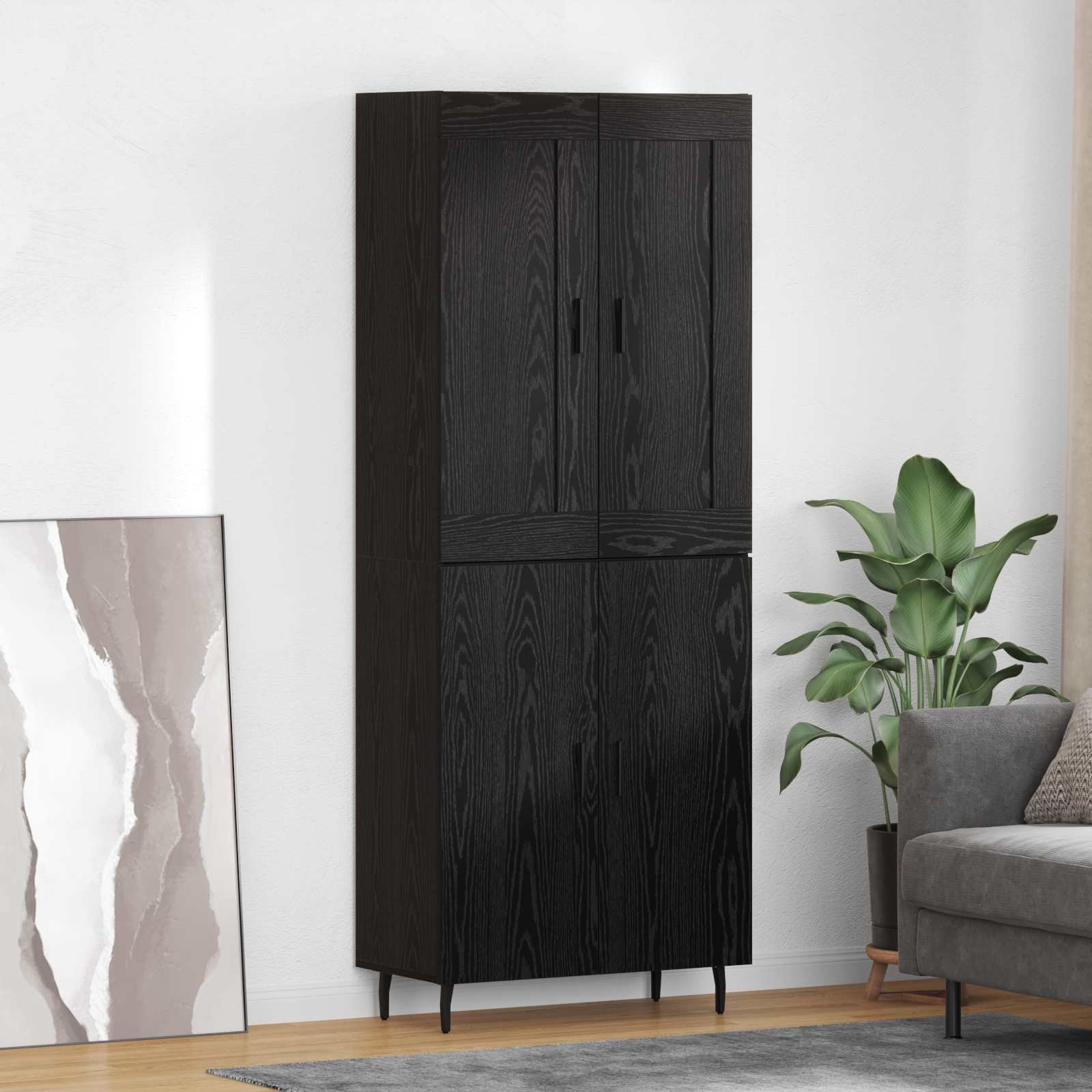 vidaXL Highboard 2 pcs Czarny Dąb Drewno inżynieryjne i szkło