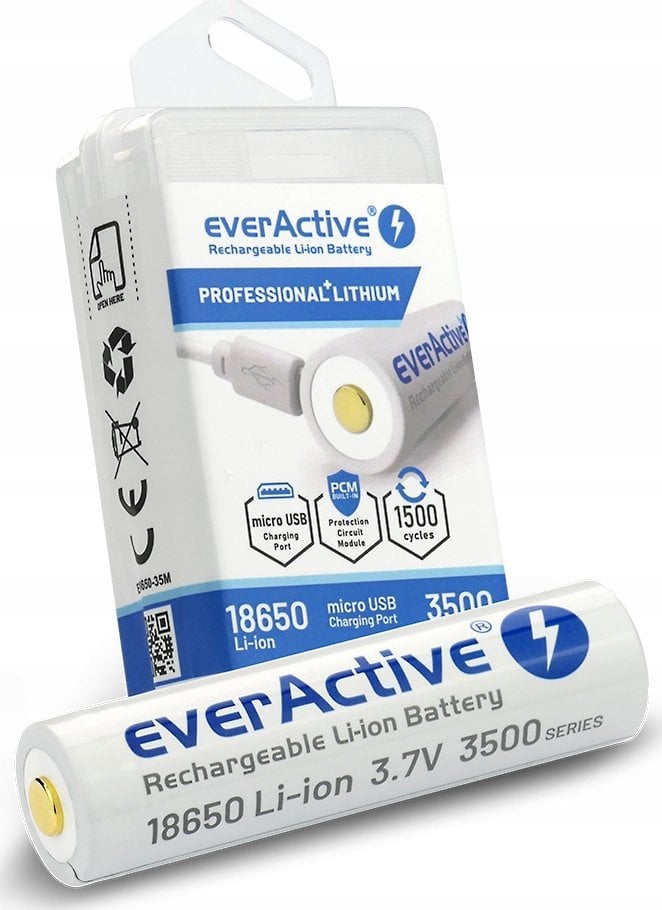 EverActive everActive USB įkraunamas 18650 3,7V 3500mAh akumuliatorius su PCM