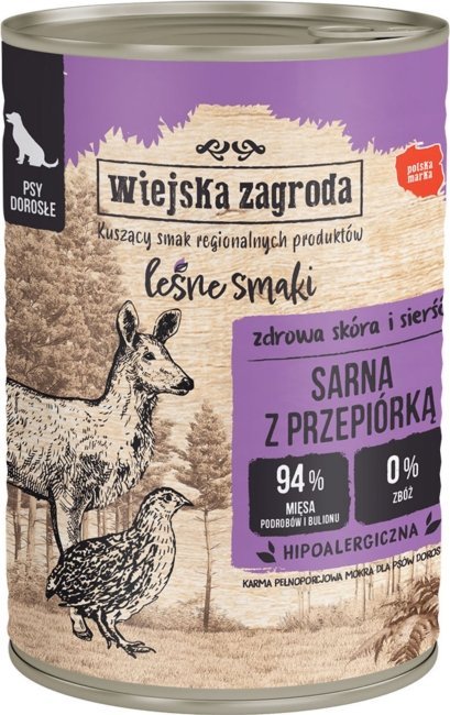 Wiejska Zagroda Karma mokra dla psa Leśne smaki Sarna z przepiórką (dorosły) 400g