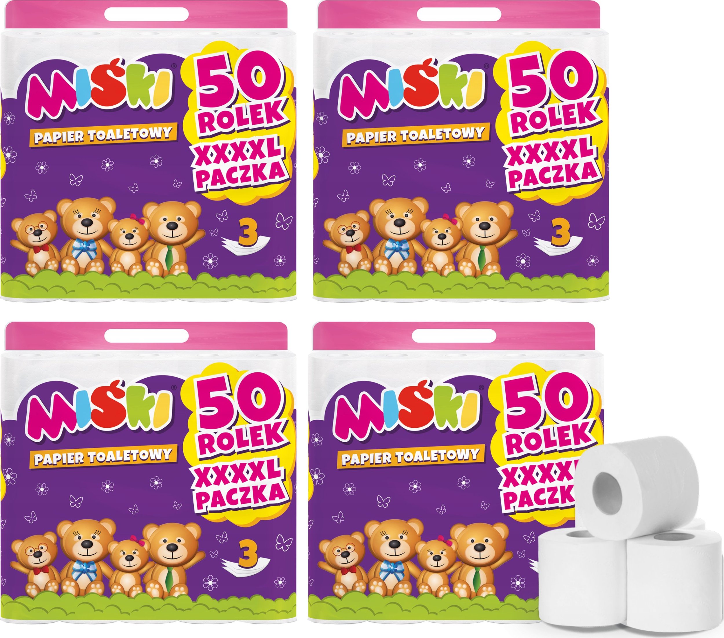 Papier toaletowy 50R MIŚKI 3W - 200 Rolek