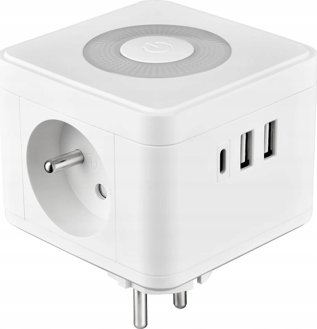 Viking Viking síťový adaptér Y23L, 2x 230 V, 1x USB-A, 2x USB-C, dotykové světlo, bílá