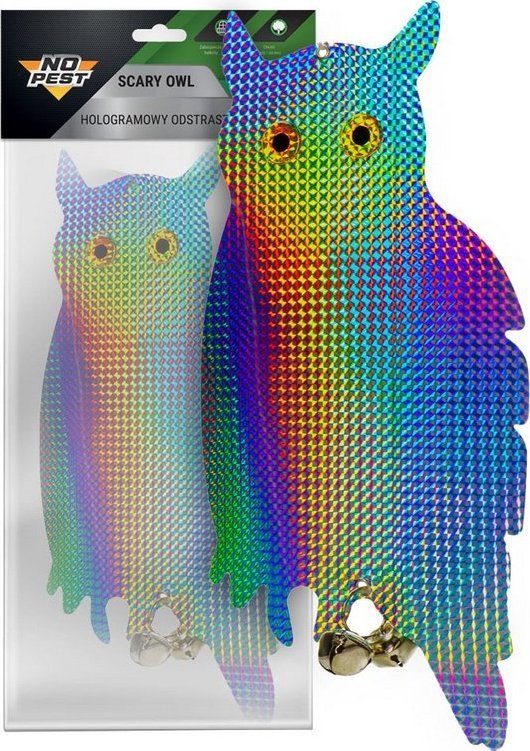 NO PEST Hologramowy Odstraszacz Ptaków Stojąca Odblaskowa Sowa Straszak Sposób na Ptaki Gołębie Jaskółki Szpaki Wrony