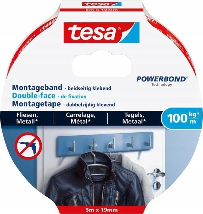 Tesa tesa Montageband Fliesen&Metall 100kg 5m x 19mm