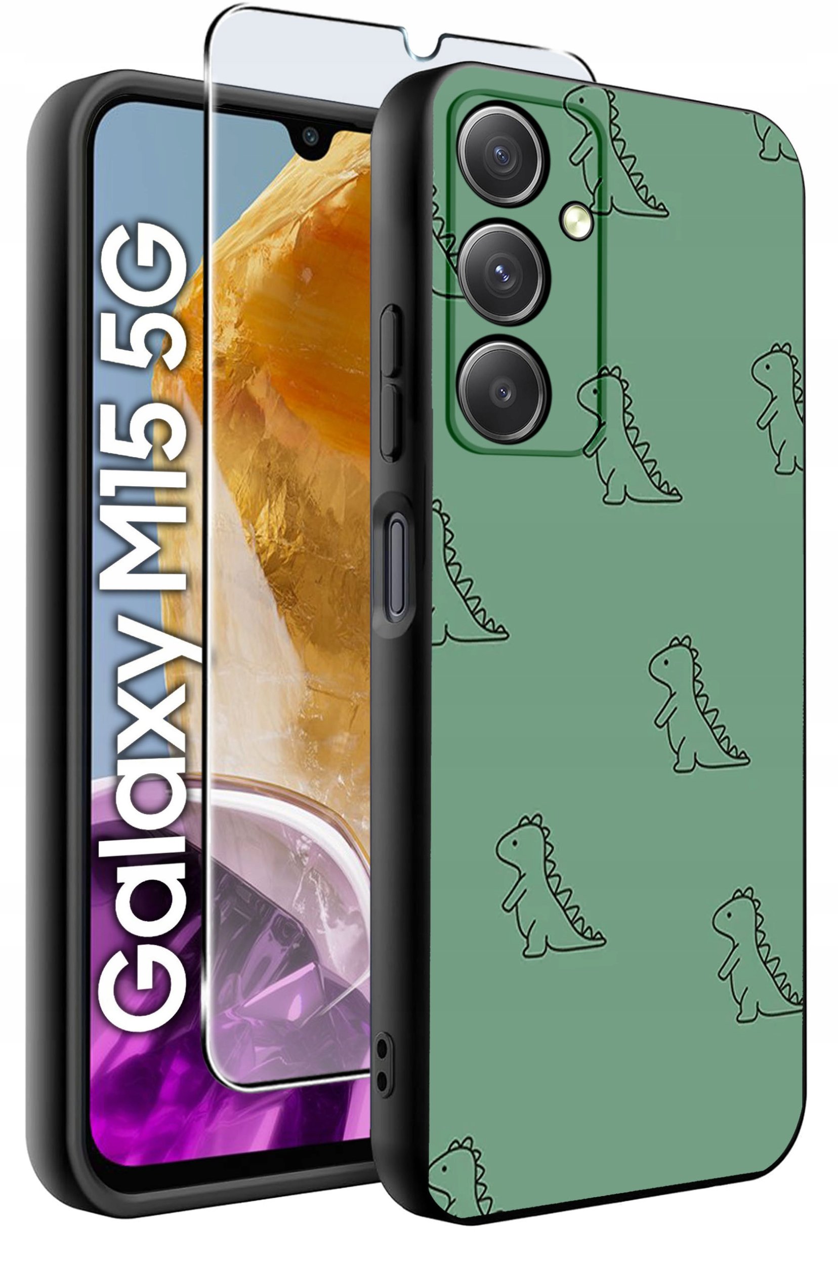 ETUI do Samsung M15 5G WZORY | SILIKONOWE MATT CASE + SZKŁO HARTOWANE 9H