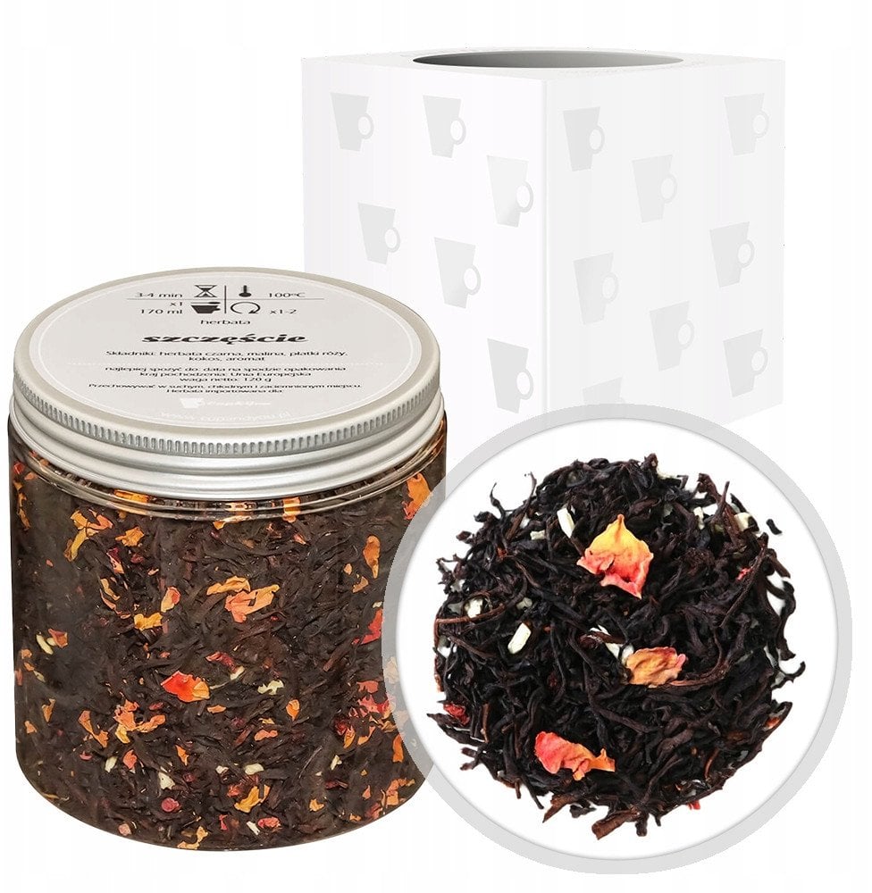 Czarna herbata mieszanka SZCZĘŚCIE malina płatki róży kokos 120g - sypana liściasta herbata PREMIUM Cup&You