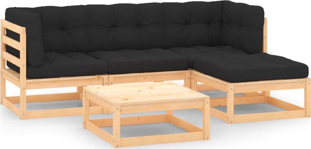 vidaXL vidaXL 5-cz. zestaw wypoczynkowy do ogrodu, z poduszkami, lita sosna