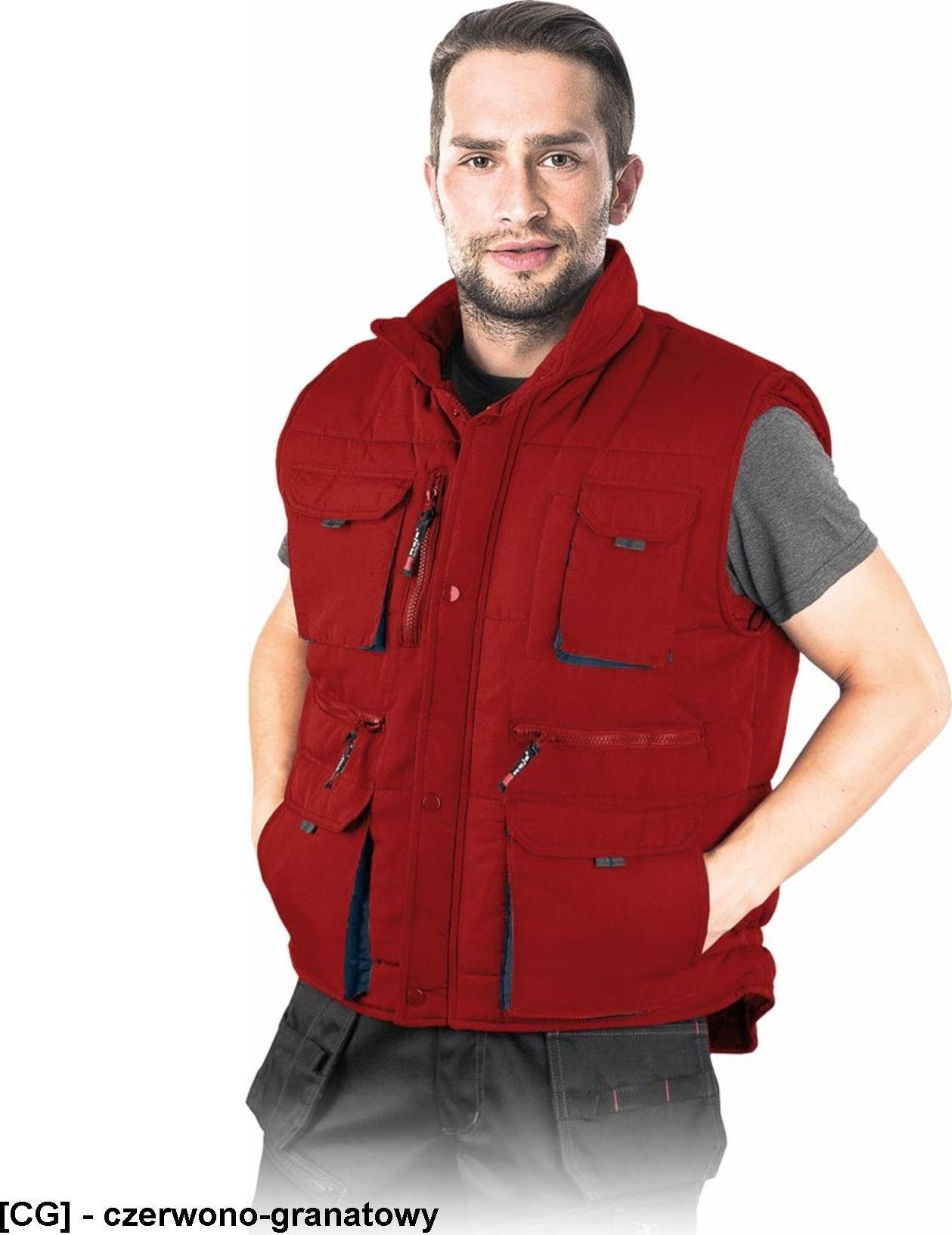 R.E.I.S. KORMORAN2 - bezrękawnik ocieplany z dużą ilością kieszeni - czerwono-granatowy 2XL