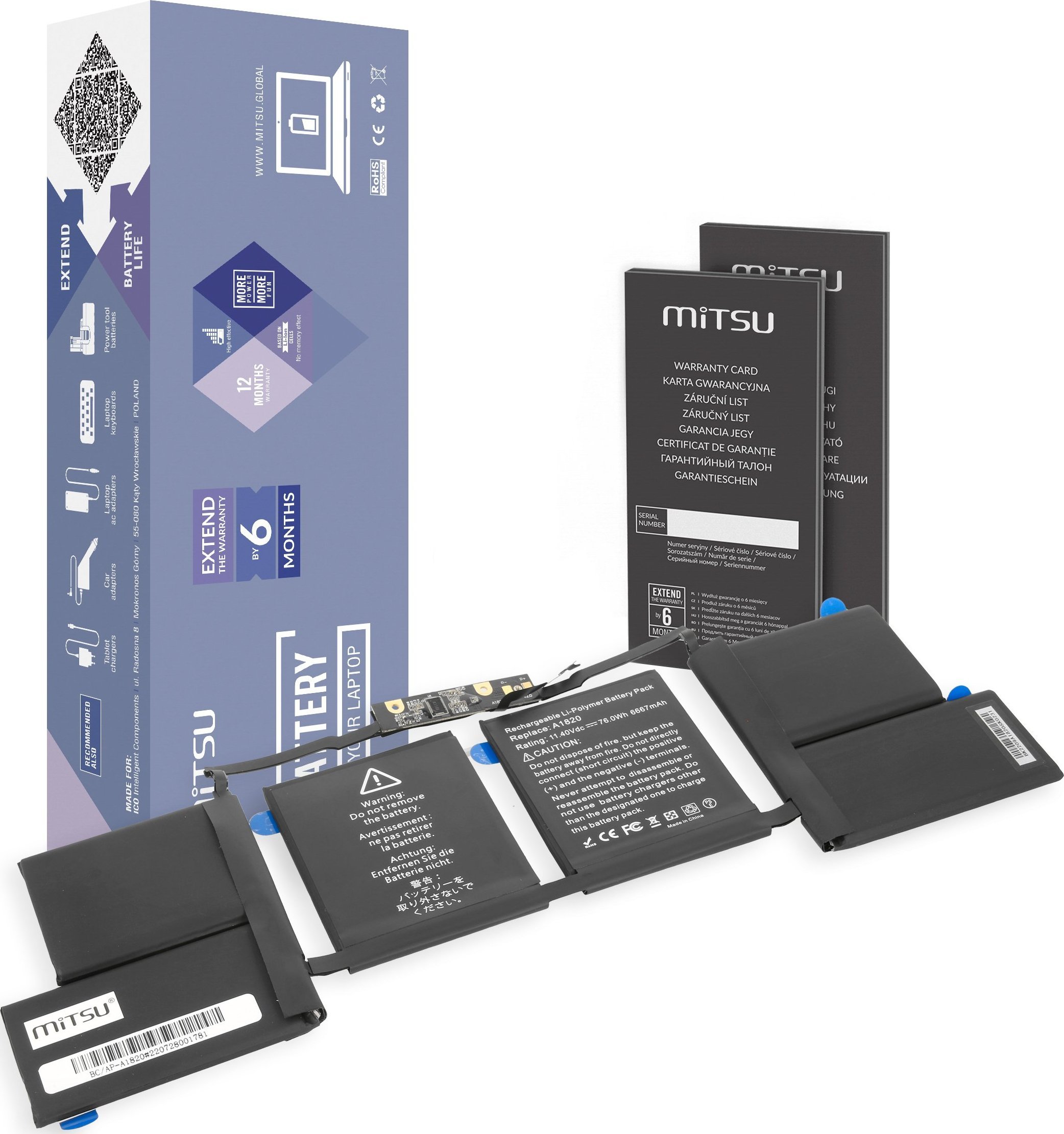 Bateria Mitsu Bateria A1820 do Apple MacBook Pro 15 A1707