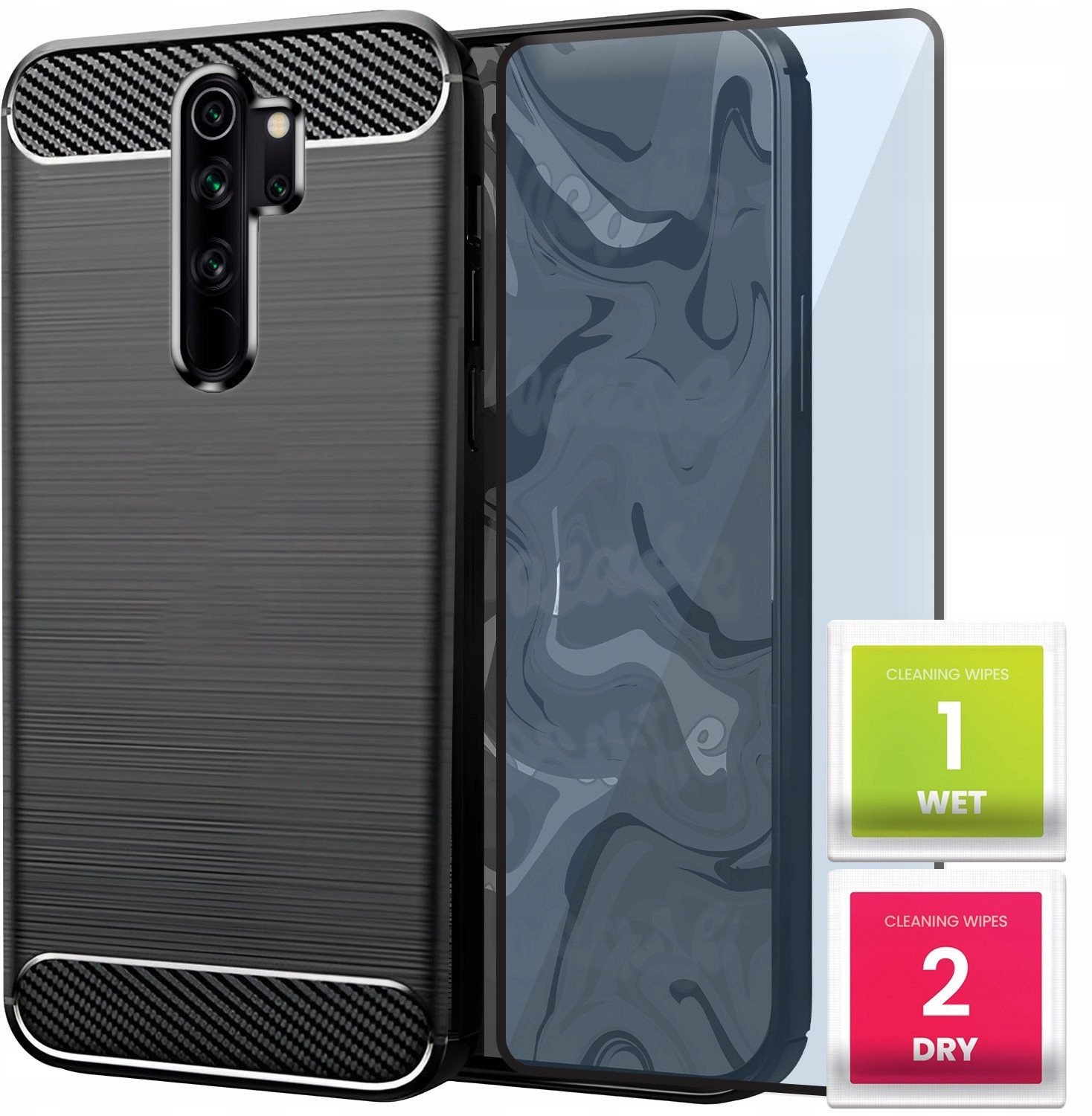 Etui do Xiaomi Redmi Note 8 Pro (Czarne, Karbon, Pancerne, Plecki) Szkło