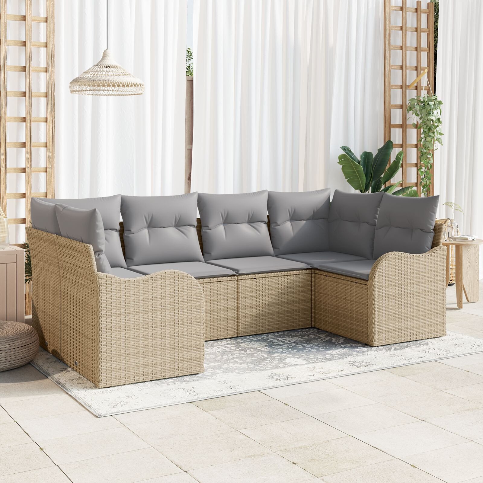 vidaXL 6-Częściowy Zestaw Sofy Ogrodowej z Poduszkami Beżowy Poly Rattan, vidaXL Dwumiejscowa Sofa Ogrodowa z Poduszkami Beżowy Poly Rattan