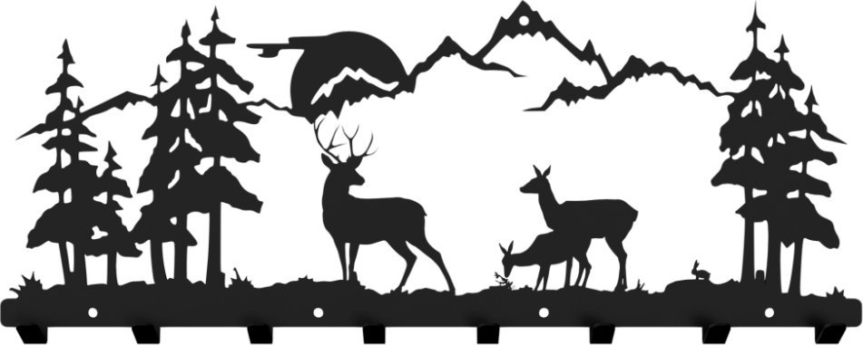 MT3CH Duży metalowy wieszak ścienny wiszący do przedpokoju na kurtki ubrania klucze loft JELEŃ LAS GÓRY SARNY HUBERTUS czarny