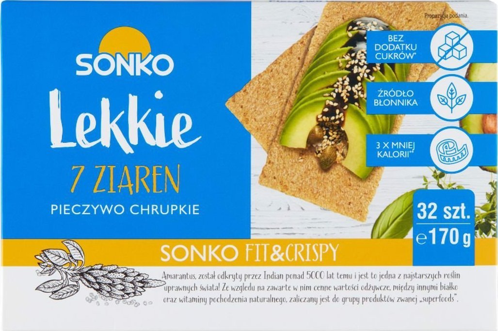 SONKO Sonko Pieczywo chrupkie Lekkie 7 ziaren 170 g (32 sztuki)