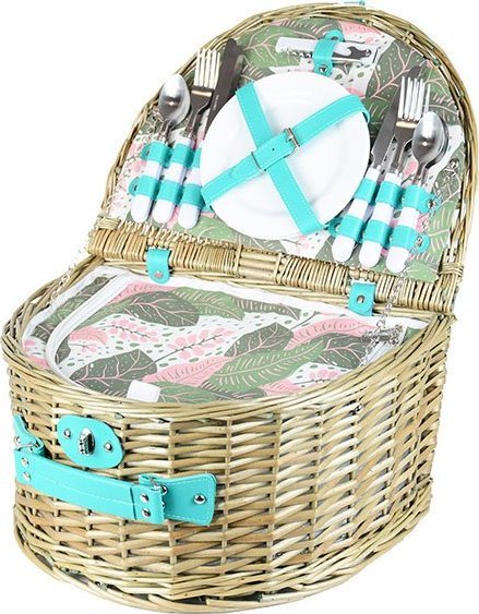 Kosz piknikowy kwiecista łąka, granatowo-biały KKKL