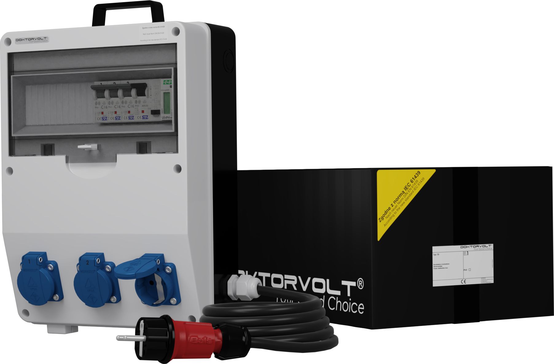 Doktorvolt Rozdzielnica budowlana z licznikiem zużycia energii i kablem TD-S/FI SKH 3x230V Schuko Doktorvolt 9856