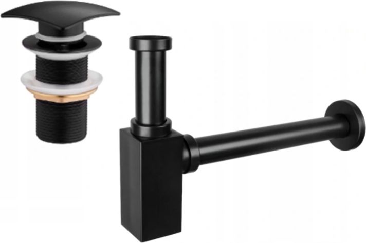 Syfon Mexen Mexen półsyfon umywalkowy kwadratowy z korkiem klik-klak, bez przelewu, czarny - 7991660-70