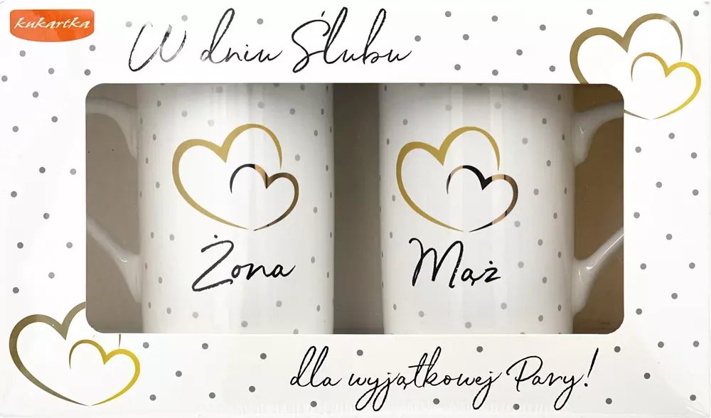 Elegancki Komplet Kubków na Prezent Ślubny dla Pary Młodej - Żona i Mąż