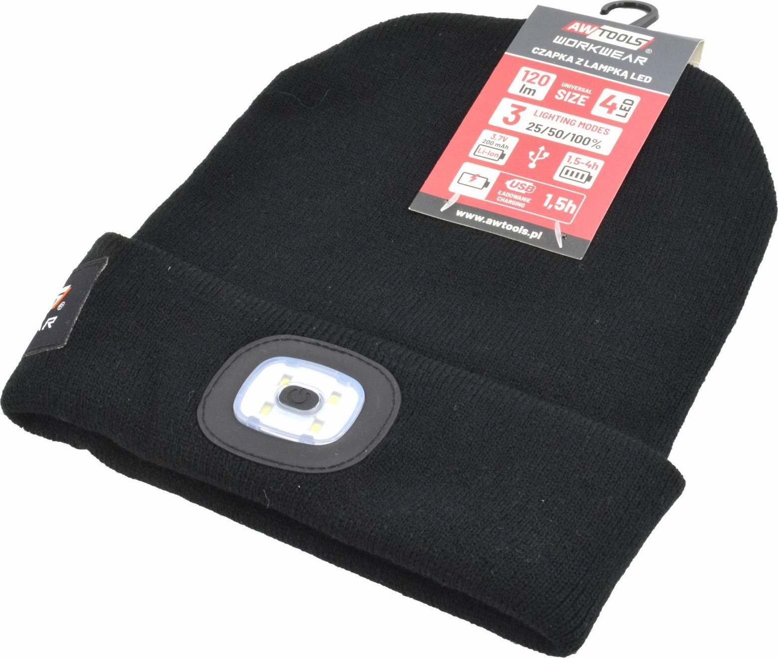 AWTools AWTOOLS CZAPKA Z LAMPKĄ LED 120lm CZARNA