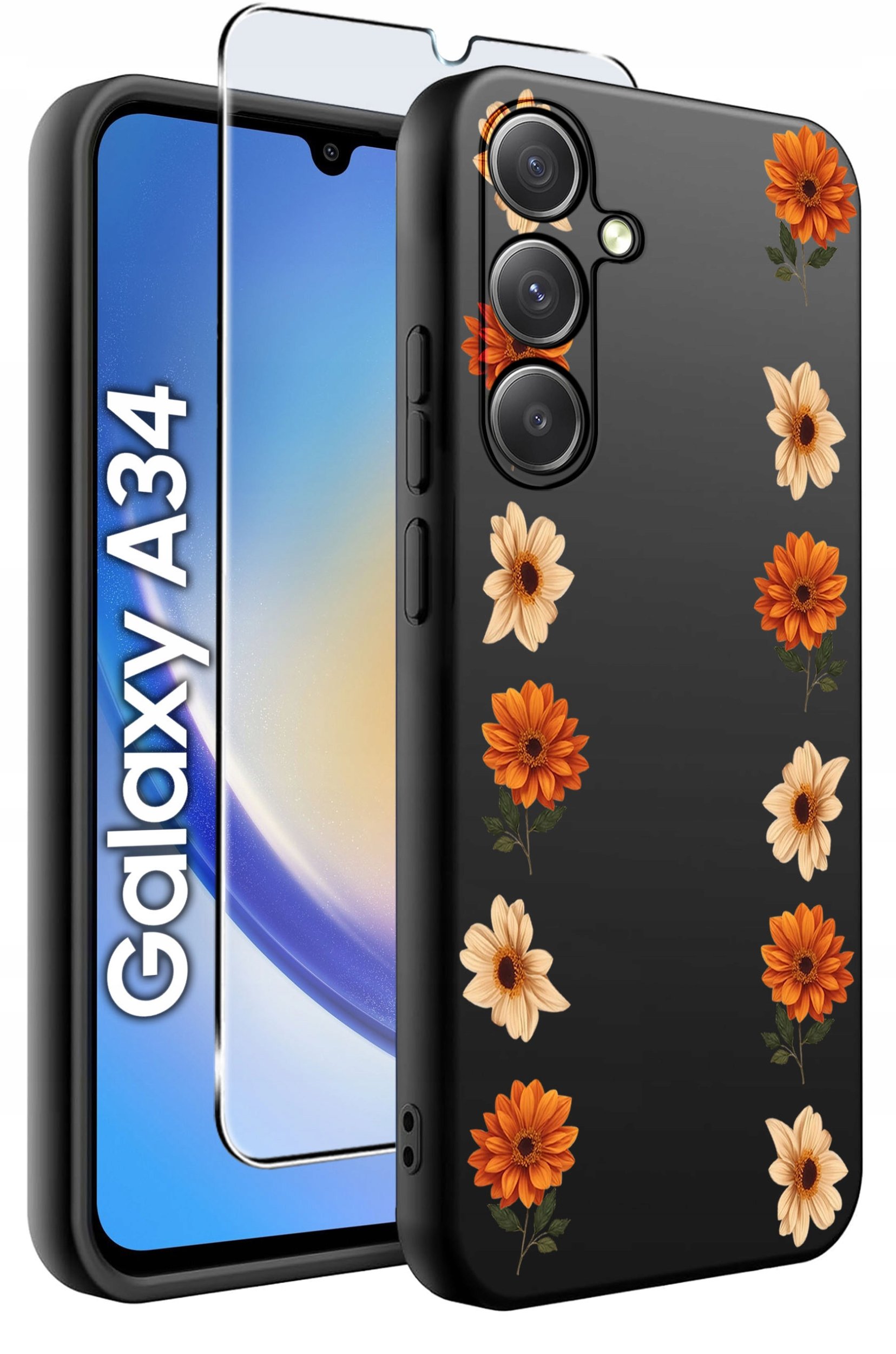 ETUI do Samsung A34 5G WZORY | SILIKONOWE MATT CASE + SZKŁO 9H