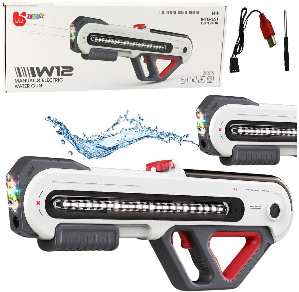 Duży Pistolet Karabin W12 Elektryczny Na Wodę LED Biały 60cm LEAN Toys